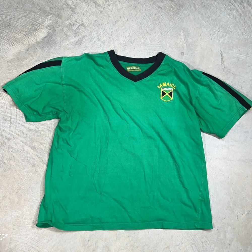 HERITAGE Green and Black Jamaica T Shirt w Yellow & Black Embroidery Size XXL
